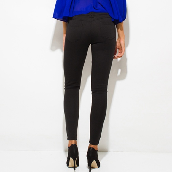 ~LEATHER PANEL PONTE KNIT MID RISE SKINNY PANTS~ - Picture 6 of 8